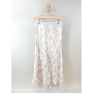 ATM Anthony Thomas Melillo Silk Camo Midi Skirt Womens XS Pastel Pink Flowy